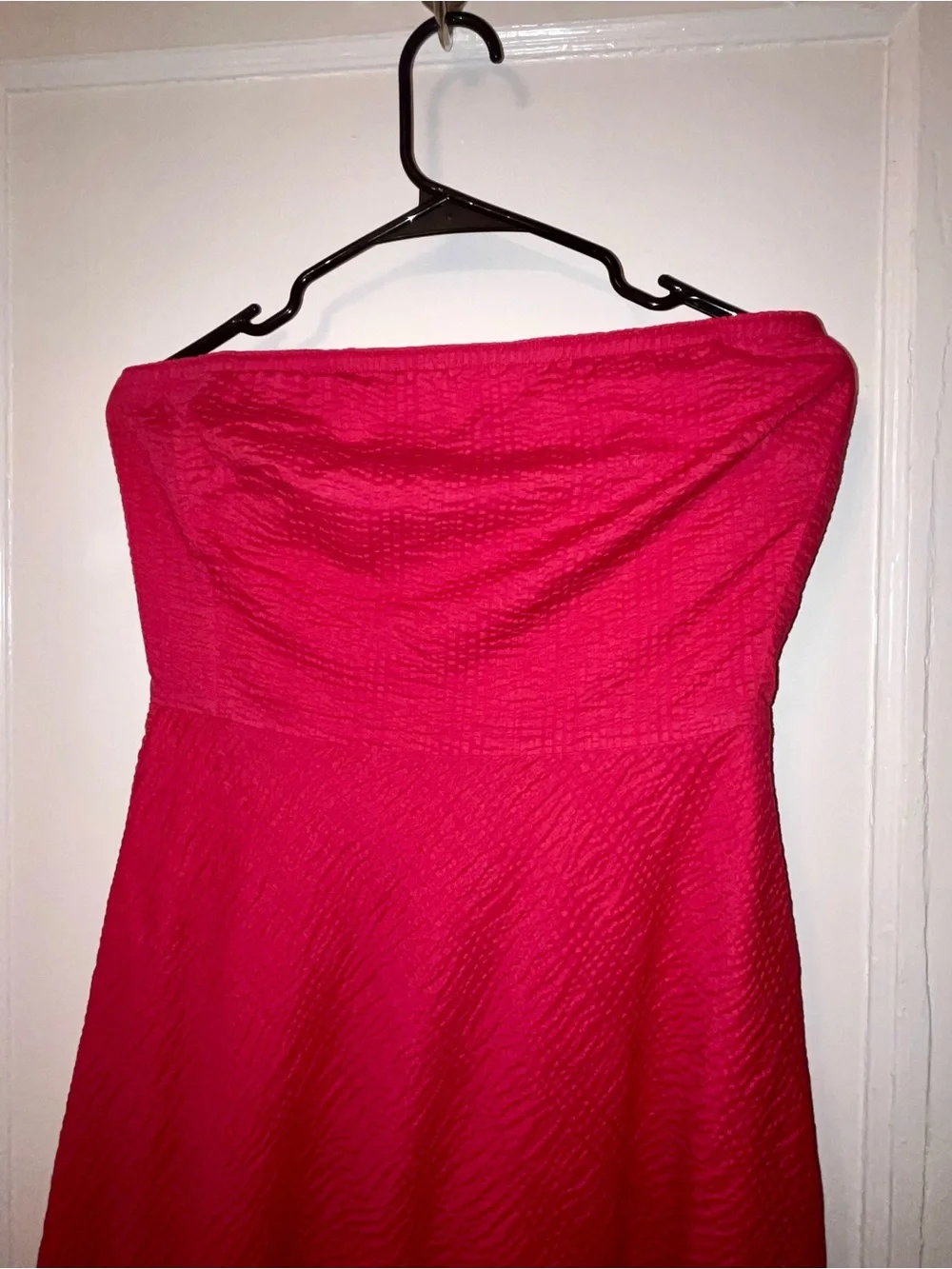 J. Crew Red Strapless Textured Seersucker 100% Cotton Dress